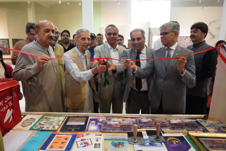 World’s longest commemorative postage stamp launched by Pakistan Post and PNCA to honour artist Sadequain at the National Art Gallery in Islamabad.