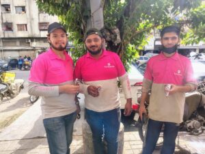 foodpanda delivery riders use rest stations and hydration facilities during the company's nationwide summer heat relief initiative.