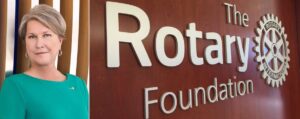 Jennifer Jones, Rotary Foundation Trustee Chair 2026–27, delivering her message on gratitude and global service.