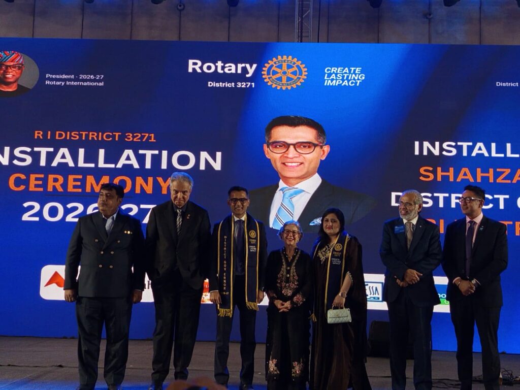 Rotary District 3271 installs Shahzad Sabir as District Governor at PC Hotel Karachi.