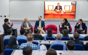Economists and policymakers speaking at the Budget Seminar held at IBA Karachi on the Federal Budget 2026–27.