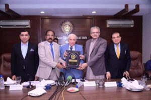 BOI Chairman Qaiser Ahmed Sheikh with KATI officials during an investment meeting at the KATI office in Karachi.