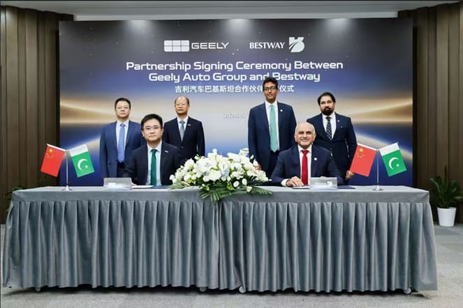 Bestway Group signs partnership with Geely Auto to launch Geely Pakistan vehicles and begin local assembly in Karachi.