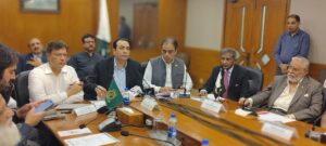 FPCCI leaders and water experts discuss inland water transport opportunities during a business session in Karachi.