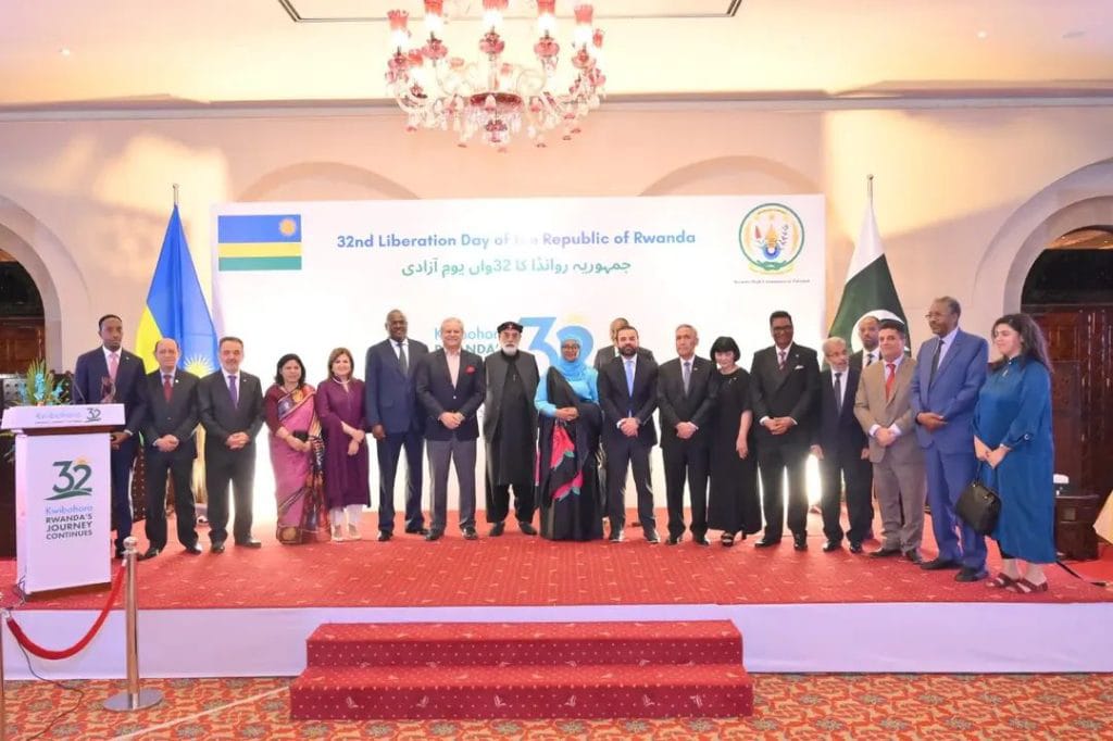 Rwanda's High Commissioner and Pakistani officials celebrate the 32nd Rwanda Liberation Day event in Islamabad.
