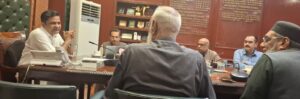 Karachi Commissioner Syed Hassan Naqvi meets Pakistan Flour Mills Association representatives to finalise a reduction in flour prices.