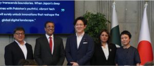 Hinza Asif speaks during the Asia Web3 Alliance Japan summit at the Embassy of Pakistan in Tokyo alongside Pakistani and Japanese officials.