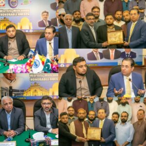 Delegation of Sindh Tajir Alliance meets KCCI President Rehan Hanif at the Karachi Chamber.