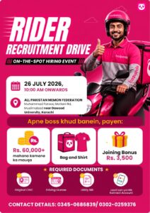 foodpanda rider recruitment drive in Karachi offering on-the-spot hiring and employment opportunities.