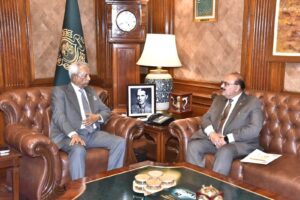Kaukab Iqbal and Sindh Governor Syed Nehal Hashmi discuss consumer rights and public welfare at the Governor House.