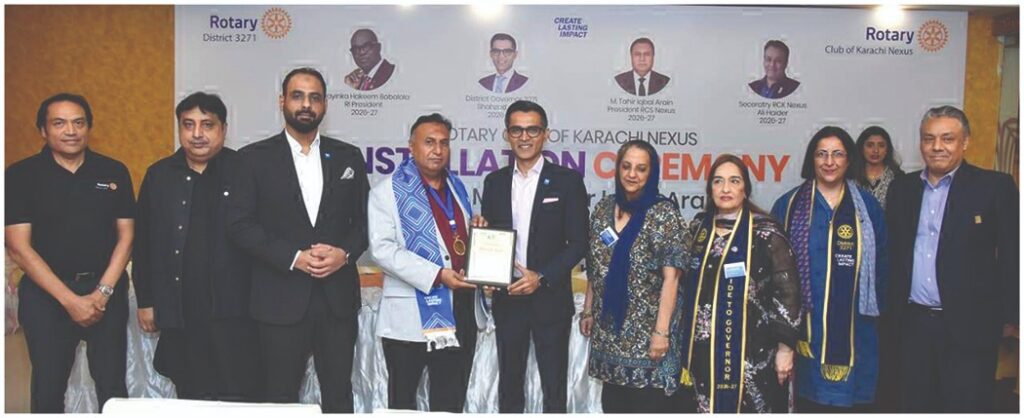 District Governor Shahzad Sabir attends the installation ceremony of Rotary Club of Nexus President Iqbal Tahir Arain at DHA Club in Karachi.