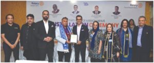 District Governor Shahzad Sabir attends the installation ceremony of Rotary Club of Nexus President Iqbal Tahir Arain at DHA Club in Karachi.