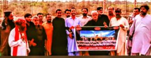 Pilgrims visiting the Masooma-e-Sindh Shrine in Agham Kot amid ongoing construction delays.