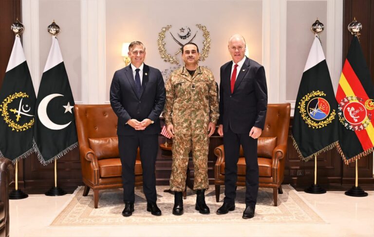 Field Marshal Syed Asim Munir holds talks with US Representatives Ryan Zinke and Michael James at GHQ, Rawalpindi.