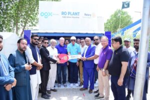 Rotary International officials inaugurate RO water filtration plants providing clean drinking water in Mirpurkhas, Pakistan.