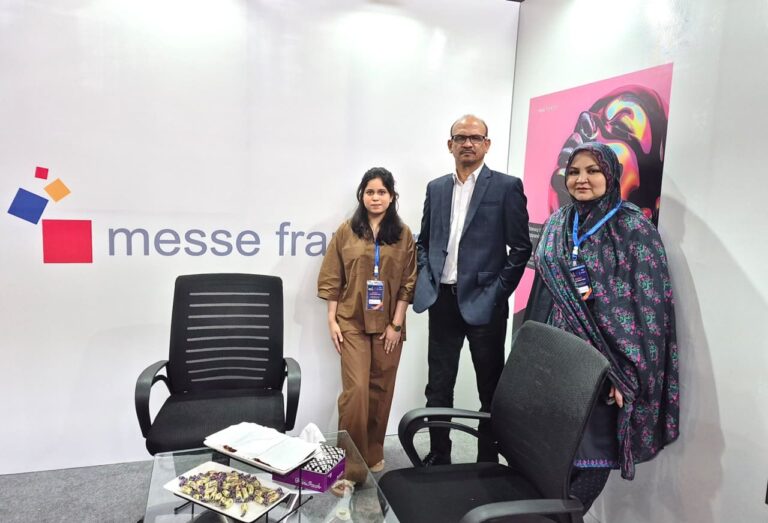 Representatives of Messe Frankfurt Pakistan showcasing international trade opportunities at Expo Faisalabad 2026.