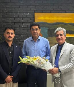 Sardar Sajjad and Saadullah Sajjad with Toyota Central Motors CEO Salim Habib Godil during a birthday meeting.