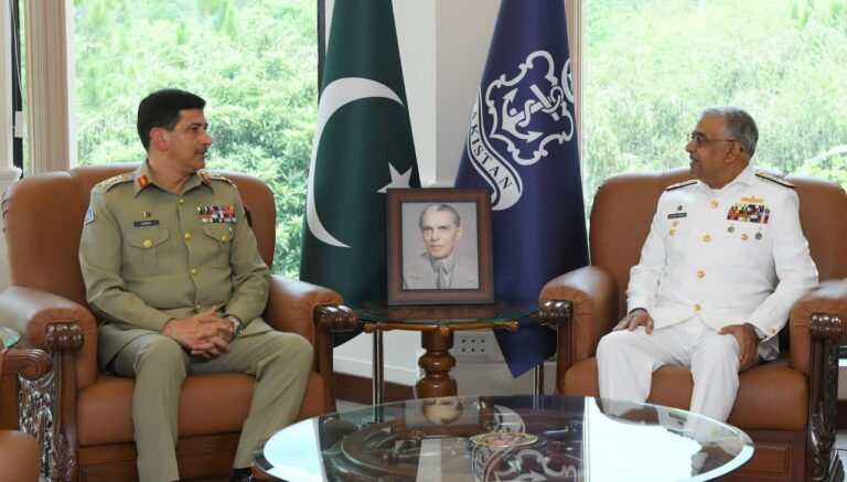 General Syed Aamer Raza with Admiral Naveed Ashraf and Air Chief Marshal Zaheer Ahmed Baber Sidhu during separate meetings following his appointment as National Strategic Command commander.