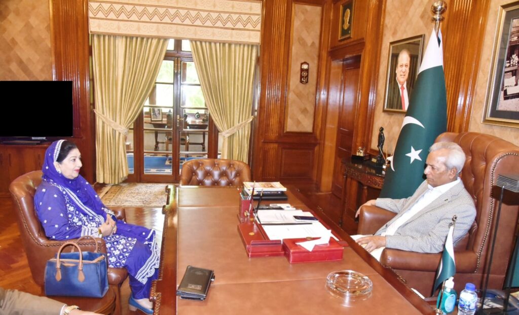Governor Syed Muhammad Nehal Hashmi and Punjab Ombudsperson Dr Najma Afzal Khan during a meeting at the Governor House.