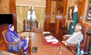 Governor Syed Muhammad Nehal Hashmi and Punjab Ombudsperson Dr Najma Afzal Khan during a meeting at the Governor House.