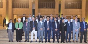 Governor Syed Muhammad Nehal Hashmi holds talks with American business leaders at the Governor House in Karachi.