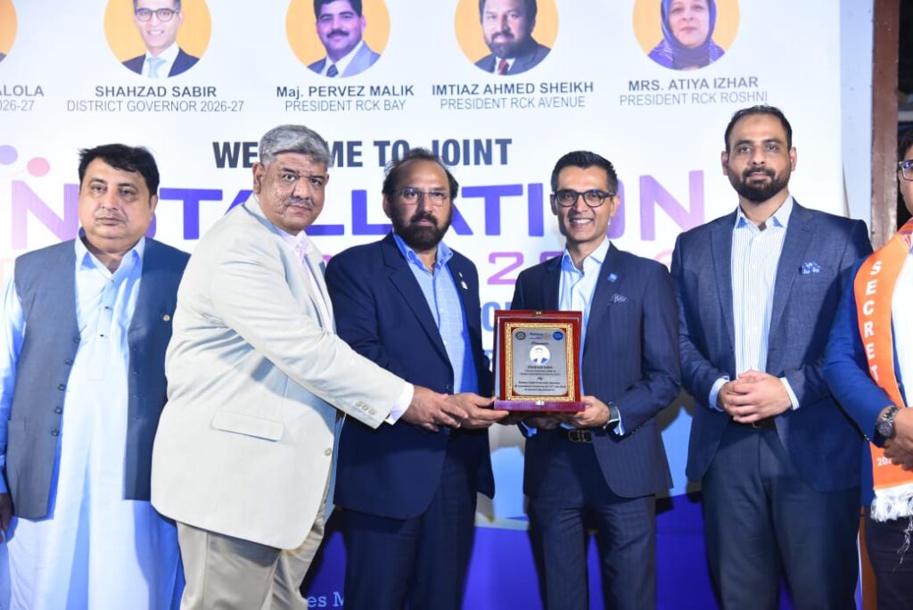 District Governor Shahzad Sabir with members of Rotary Club Karachi Avenue, Rotary Club Karachi Bay and Rotary Club Roshni during the installation ceremony.