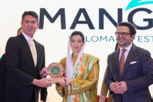 First Lady Asifa Bhutto Zardari and dignitaries attend the Mango Diplomacy Fest at Karachi Marriott Hotel.