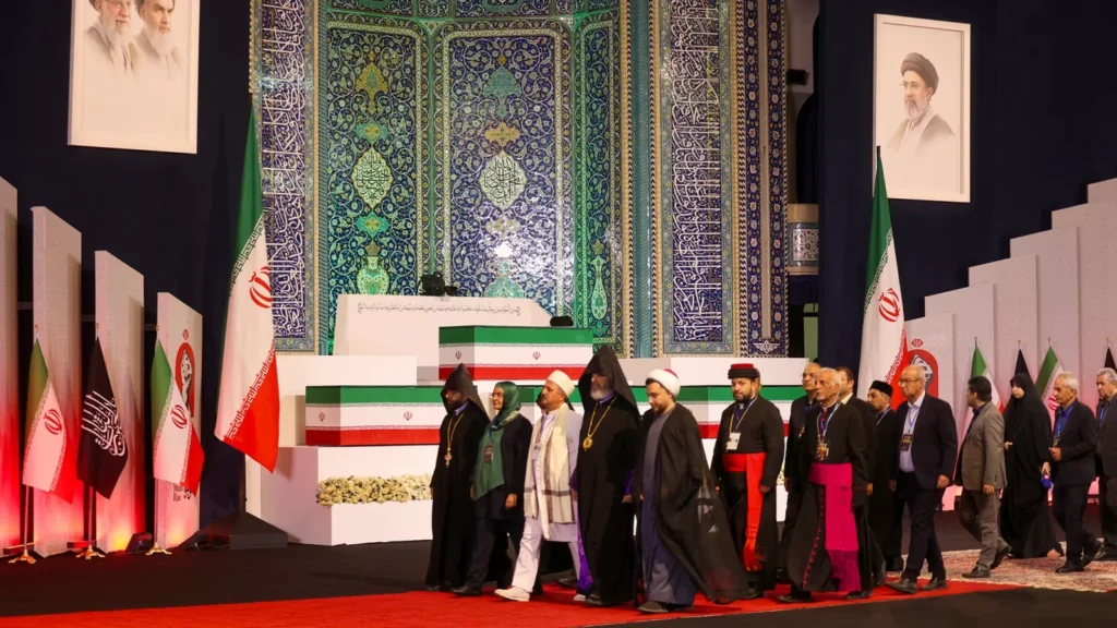 Large crowds attend the funeral ceremony of Iran's late Supreme Leader Ali Khamenei in Tehran.