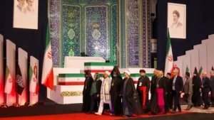 Large crowds attend the funeral ceremony of Iran's late Supreme Leader Ali Khamenei in Tehran.