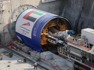 The Al Wugeisha tunnel boring machine works on the Dubai Metro Blue Line project, increasing excavation speed through advanced digital technology.