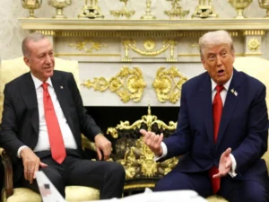 US President Donald Trump and Turkish President Recep Tayyip Erdo?an speak at a joint press conference during the NATO summit in Istanbul.