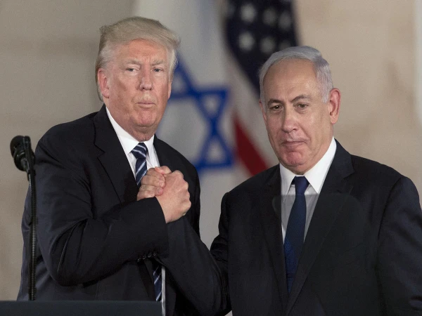 Donald Trump and Benjamin Netanyahu meeting to discuss Middle East security and regional cooperation.