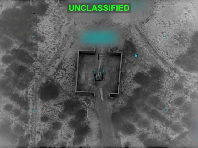 Military activity near the Strait of Hormuz as the US and Iran exchange attacks.