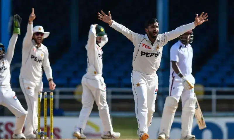 Pakistan cricket team celebrates Test victory over West Indies in Trinidad