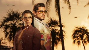 GTA 6 Vice City gameplay scene showing Rockstar's upcoming Grand Theft Auto game