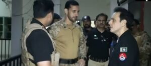 Pakistan Army and Khyber Pakhtunkhwa Police personnel at a joint checkpoint during a security review in Peshawar.