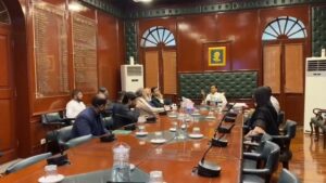 Karachi Commissioner Syed Hassan Naqvi chairs a meeting with flour mill owners on reducing flour prices in the city.