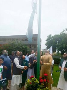 Karachi Commissioner Syed Hassan Naqvi attending the Independence Day ceremony at Dawood University Karachi