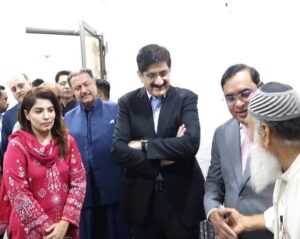 Sindh Chief Minister Murad Ali Shah speaks to media in Korangi