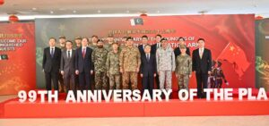 Field Marshal Syed Asim Munir welcomes Chinese Ambassador Jiang Zaidong during the PLA Anniversary ceremony at GHQ Rawalpindi.