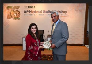 Sania Kamran poses with her alumni certificate after completing the 16th National Media Workshop at ISSRA, National Defence University.