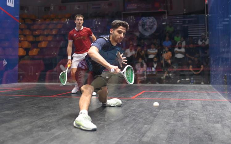 Noor Zaman, Hamza Khan, Nasir Iqbal and Asim Khan compete during the PN Fleet Club Open International Squash Championship in Karachi.