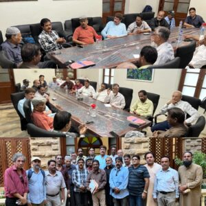 Pakistan Film & TV Journalists Association members gather during a meeting at Karachi Press Club.