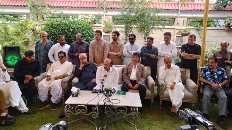 Businessman Saeed Mohammad announces his decision to join the Pakistan Peoples Party alongside PPP Sindh President Nisar Ahmed Khuhro.
