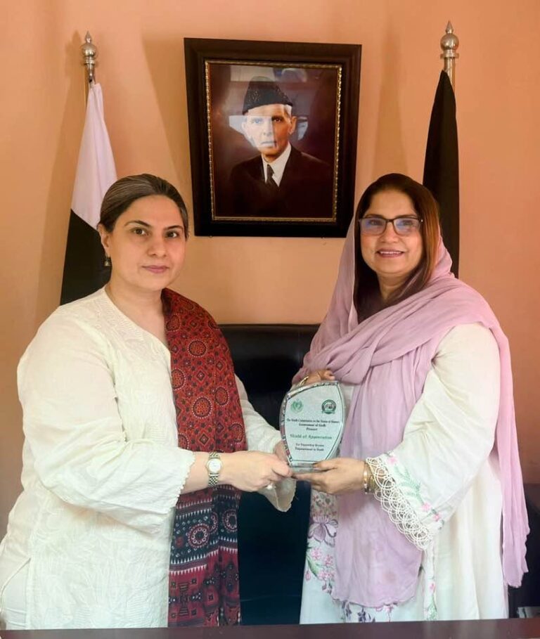 Rabia Hadi and Rubina Aman Brohi meet to discuss child protection and women's rights in Sindh.