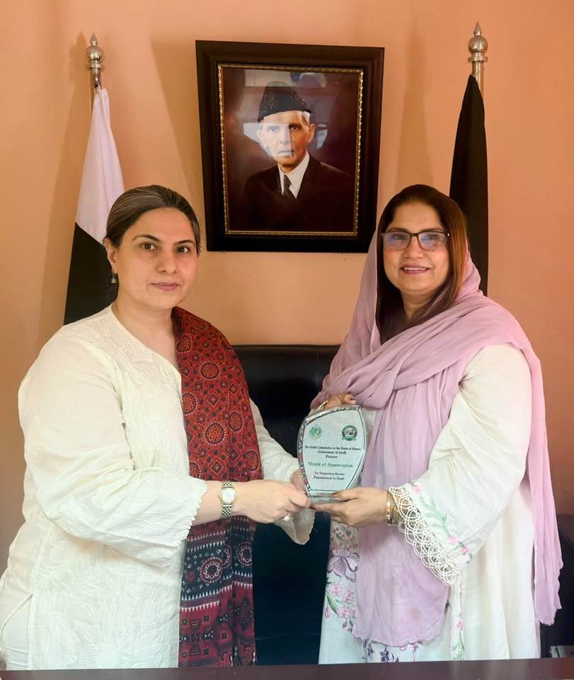 Rabia Hadi and Rubina Aman Brohi meet to discuss child protection and women's rights in Sindh.