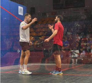Pakistan's Nasir Iqbal in action during the PN Fleet Club Open International Squash Championship semi-final in Karachi.