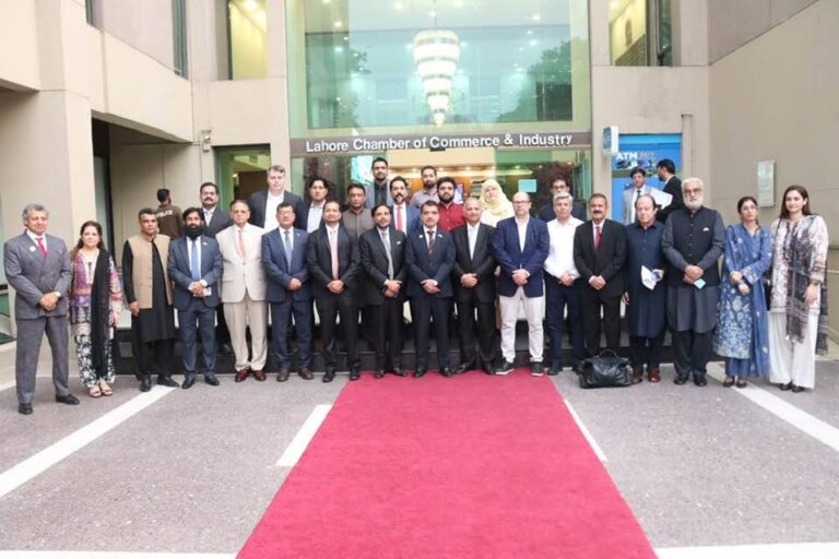 Former LCCI President Malik Tahir Javed and members of the US Business Delegation during a meeting at the Lahore Chamber of Commerce & Industry.