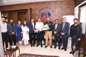 FPCCI leaders meet Sindh IG Javed Alam Odho at the Central Police Office to discuss law and order and business security in Karachi.