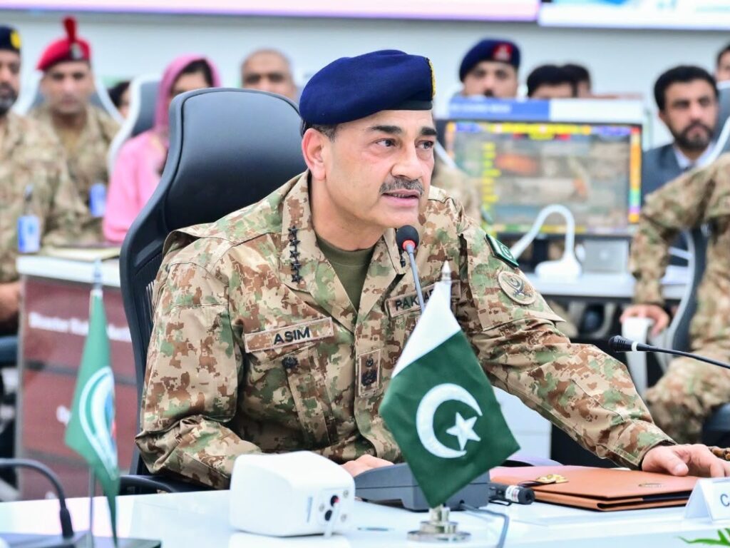 Field Marshal Syed Asim Munir receives a disaster preparedness briefing at the National Emergencies Operation Centre of the NDMA.